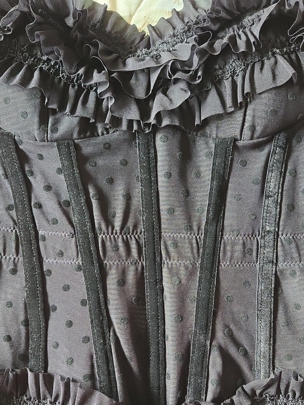Black Ruffle Polka Dot Corset Top